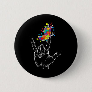 Autism Awareness I Love You Asl Hand Sign Language 6 Cm Round Badge