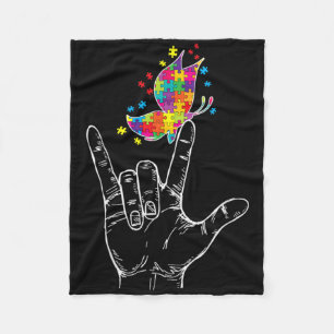Autism Awareness I Love You Asl Hand Sign Language Fleece Blanket
