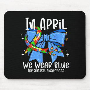 Autism Awareness in April Wear Blue Ribbon Puzzle Mouse Pad