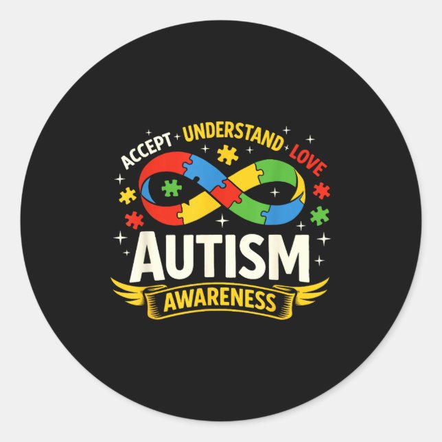 Autism awareness infinity puzzle accept understand classic round sticker (Front)