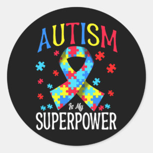 Autism Awareness Is My Superpower Puzzle Pieces Ri Classic Round Sticker