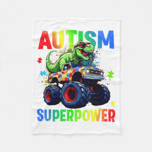 Autism Awareness is Superpower Truck Trex Dinosaur Fleece Blanket