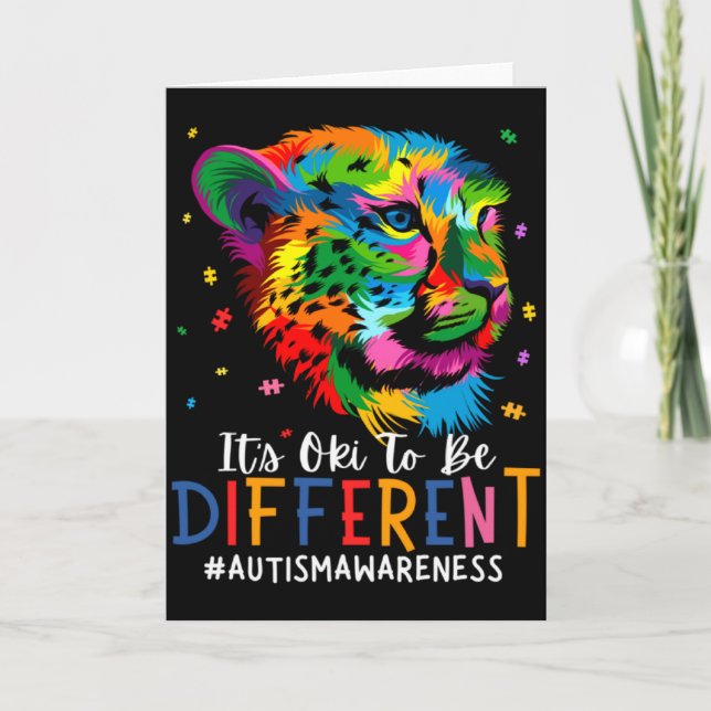 Autism Awareness It S Oki To Be Different Leopard  Card (Front)