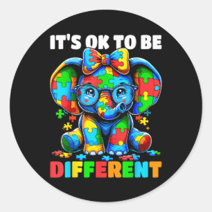 Autism Awareness Its Ok To Be Different Elephant Classic Round Sticker