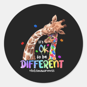 Autism Awareness Its Ok To Be Different Giraffe Wo Classic Round Sticker