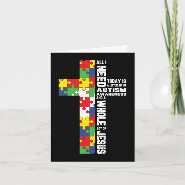 Autism Awareness Jesus Cross Puzzle Cool Christian Card (Front)