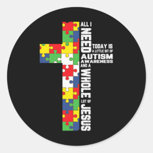 Autism Awareness Jesus Cross Puzzle Cool Christian Classic Round Sticker
