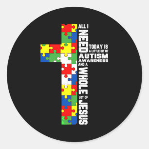 Autism Awareness Jesus Cross Puzzle Cool Christian Classic Round Sticker