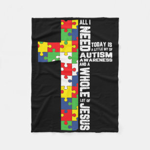 Autism Awareness Jesus Cross Puzzle Cool Christian Fleece Blanket