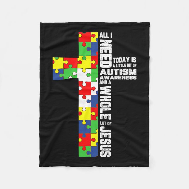 Autism Awareness Jesus Cross Puzzle Cool Christian Fleece Blanket (Front)