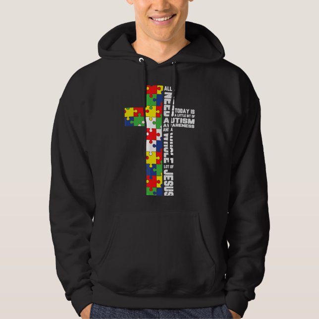 Autism Awareness Jesus Cross Puzzle Cool Christian Hoodie (Front)