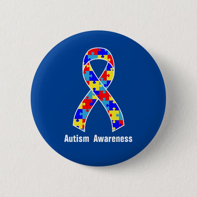 Autism Awareness Jigsaw Puzzle Ribbon 6 Cm Round Badge (Front)