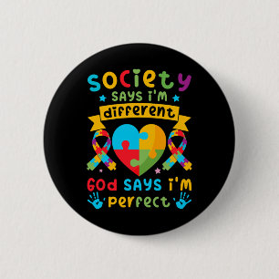 Autism Awareness Kids Boys God Says I'm Perfect 6 Cm Round Badge