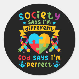 Autism Awareness Kids Boys God Says I'm Perfect  Classic Round Sticker