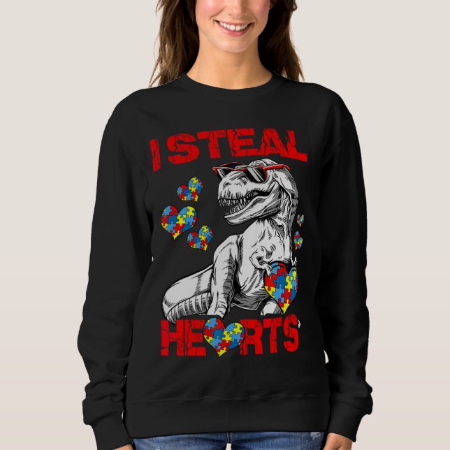 Autism Awareness Kids Dinosaur Rex I Steal Hearts Sweatshirt (Front)
