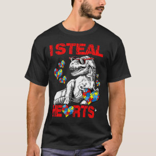 Autism Awareness Kids Dinosaur Rex I Steal Hearts T-Shirt