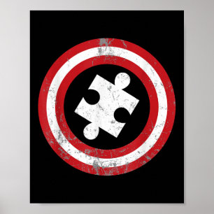 Autism Awareness Kids Men Puzzle Superhero Captain Poster