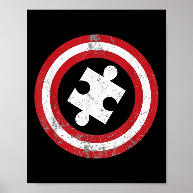 Autism Awareness Kids Men Puzzle Superhero Captain Poster (Front)