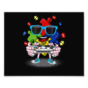 Autism Awareness Kids Video Gamer Puzzle Piece Blu Photo Print
