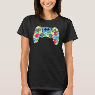 Autism Awareness Kids Video Gamer Puzzle Piece Blu T-Shirt