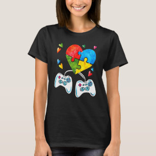 Autism Awareness Kids Video Gamer Puzzle Piece Blu T-Shirt