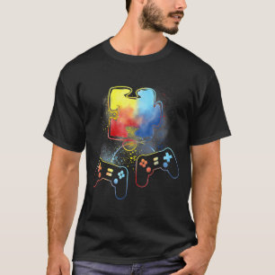 Autism Awareness Kids Video Gamer Puzzle Piece Blu T-Shirt