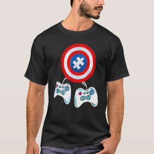 Autism Awareness Kids Video Gamer Puzzle Piece Blu T-Shirt