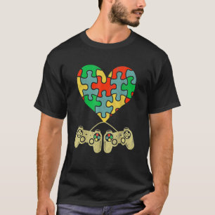 Autism Awareness Kids Video Gamer Puzzle Piece Blu T-Shirt