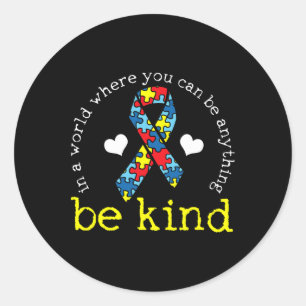Autism Awareness Kindness Ribbon Heart Classic Round Sticker