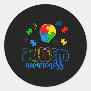 Autism Awareness Light Bulb Puzzle Classic Round Sticker