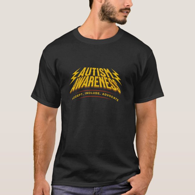 Autism Awareness Lightning Bolts Accept Include Ad T-Shirt (Front)