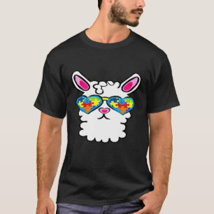 Autism Awareness Llama Puzzle Heart Sunglasses Kid T-Shirt