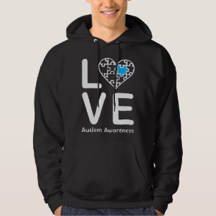 Autism Awareness Love Heart Blue Puzzle for Men Wo Hoodie