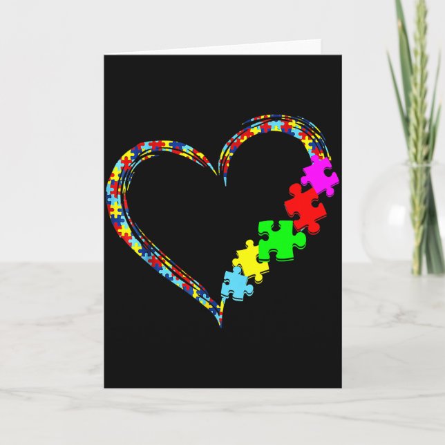 Autism Awareness Love Heart Puzzle Piece Gift Men  Card (Front)