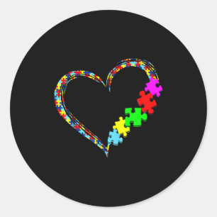 Autism Awareness Love Heart Puzzle Piece Gift Men Classic Round Sticker