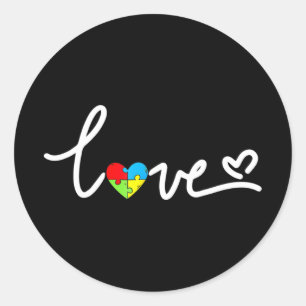Autism Awareness Love Heart Puzzle Piece Mens Wome Classic Round Sticker