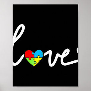Autism Awareness Love Heart Puzzle Piece Mens Wome Poster