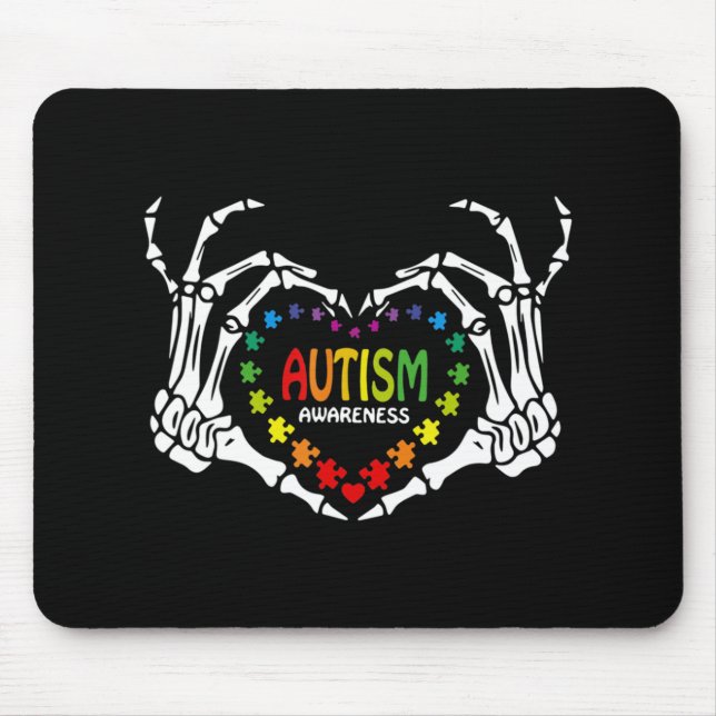 Autism Awareness Love Heart Puzzle Piece Skull  Mouse Pad (Front)