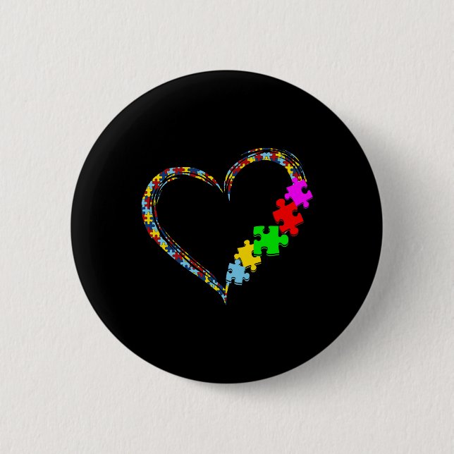 Autism Awareness Love Heart Puzzle Piece Valentine 6 Cm Round Badge (Front)