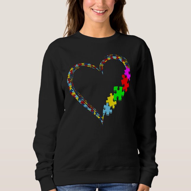 Autism Awareness Love Heart Puzzle Piece Valentine Sweatshirt (Front)