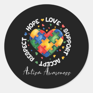 Autism Awareness Love Heart Puzzle Pieces Classic Round Sticker