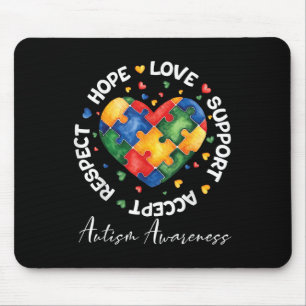 Autism Awareness Love Heart Puzzle Pieces Mouse Pad
