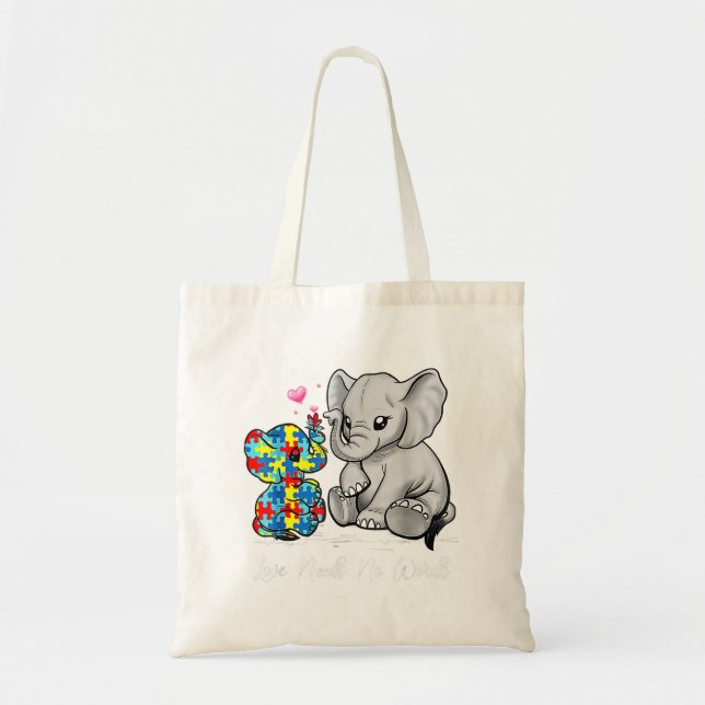 Autism Awareness Love Needs No Words Elephant Supp Tote Bag (Front)