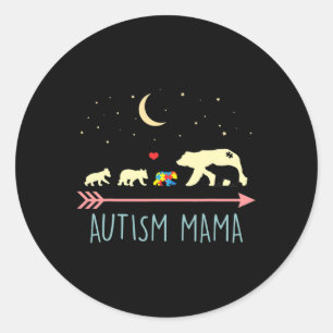 Autism Awareness Mama Bear 4 Cubs Autism Mama Classic Round Sticker