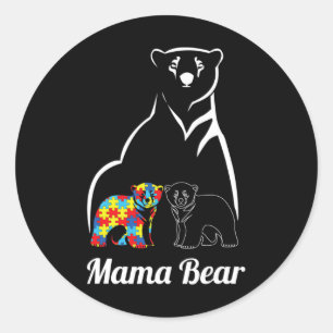 Autism Awareness Mama Bear Mum Autistic Child  Classic Round Sticker