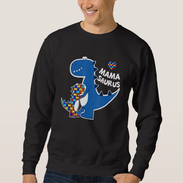 Autism Awareness Mama Saurus Dinosaur Puzzle Match Sweatshirt (Front)