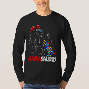 Autism Awareness Mamasaurus Mama Dinosaur Puzzle M T-Shirt