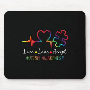 Autism Awareness Men Women Kids Live Love Accept T Mouse Pad