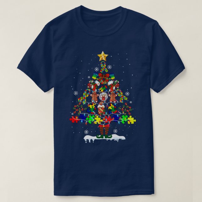 Autism Awareness Merry Christmas Tree Christmas  T-Shirt (Design Front)