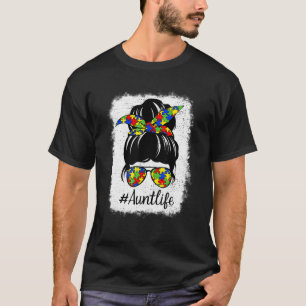 Autism Awareness Messy Bun Autie Aunt Life Girls M T-Shirt